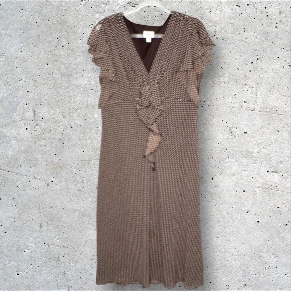 VTG‎ J.B.S. LTD Brown Polka Dot Dress V-neck Butterfly Sleeves Size XL 16
